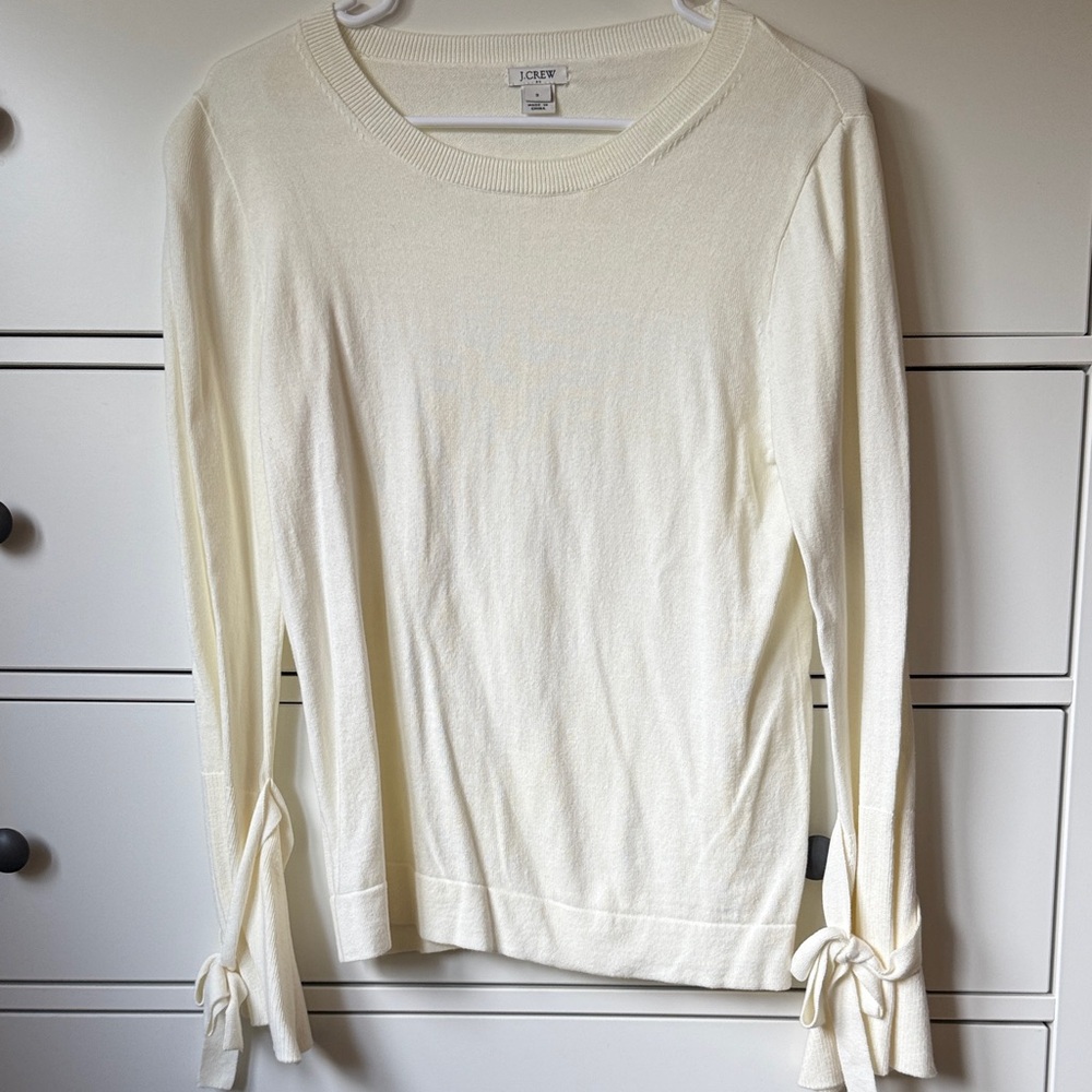J. Crew Cream Long Sleeve Sweatshirt with Tie Accents